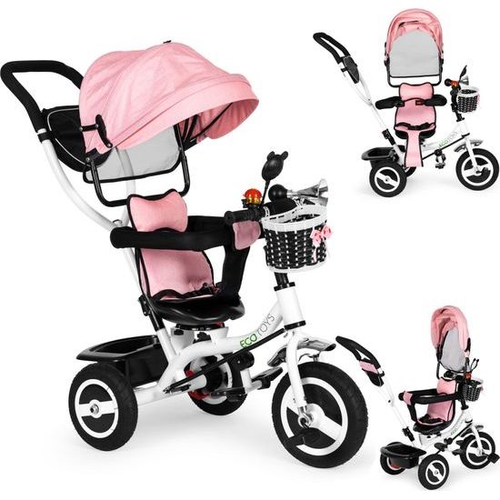 Ecotoys dětská tříkolka s otočným sedadlem růžová - gumová kola