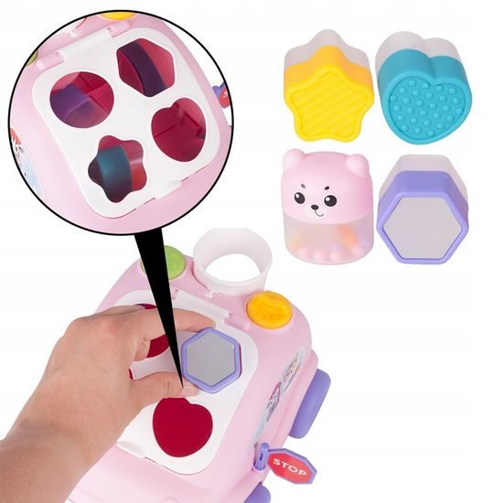 Edukační vkládací kostka - tahací Autíčko růžové