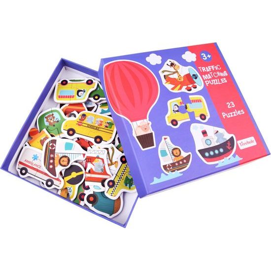Barevné dvoudílné puzzle auta a stavební stroje 23 dílků