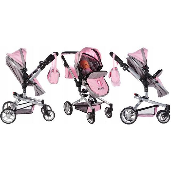 Kombinovaný kočárek pro panenky 2v1 Princess šedo-růžový