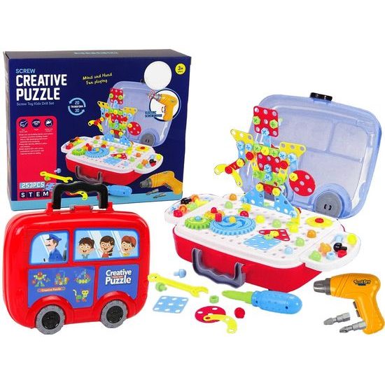 Konstrukční 3D stavebnice s vrtačkou na baterie a šroubovákem Puzzle Panel 253 ks