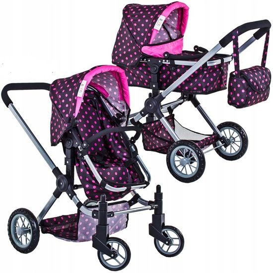 Doris kombinovaný kočárek pro panenky 2v1 černá-9622