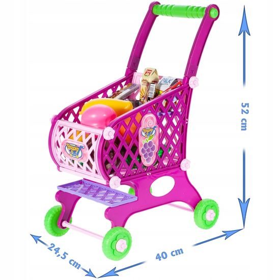 Dětský nákupní košík s příslušenstvím Funny Chart růžový