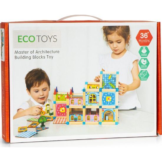 Ecotoys sada dřevěných kostek Domeček 128 ks