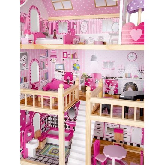 Ecotoys dřevěný domeček pro panenky s LED osvětlením Maryland