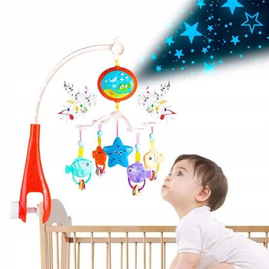 Kolotoč nad postieľku s projektorom a diaľkovým ovládaním Vodná Krajina - ružový