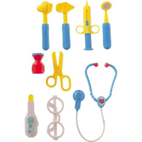 Sada doktor se stetoskopem na baterie v plastovém kufříku na kolečkách