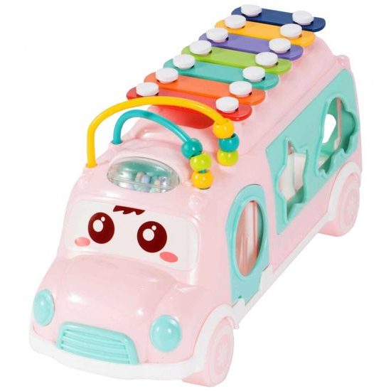 Interaktivní hrající autíčko s cimbálkami Happy Bus růžové