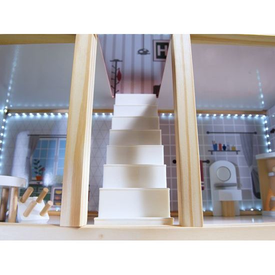 Dřevěný 2 patrový domeček pro panenky s LED osvětlením rezidence Grace