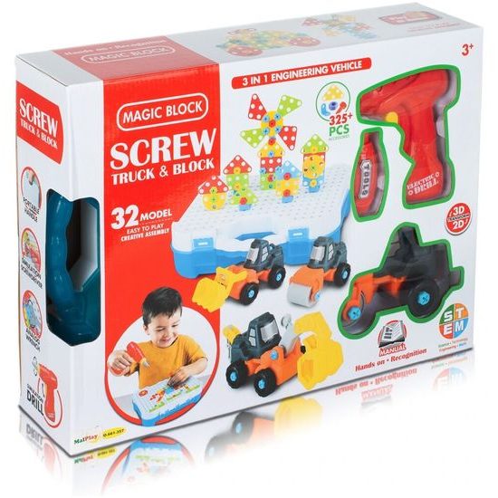 Konstrukční 3D stavebnice s vrtačkou na baterie a autíčky Magic Panel 325 ks