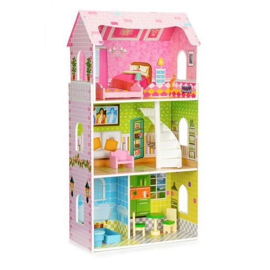 Ecotoys dřevěný domeček pro panenky s příslušenstvím Mintová