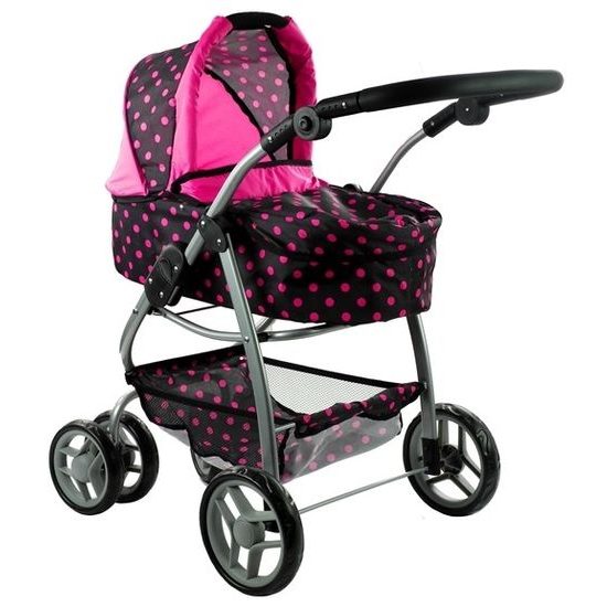 Alice velký sportovní kočárek pro panenky 3v1 - 9662 černý s puntíkama