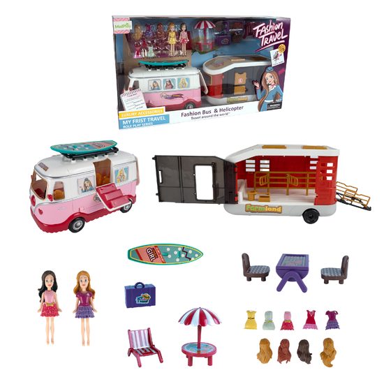 Autobus pro panenky s přívěsem a příslušenstvím Fashion Car