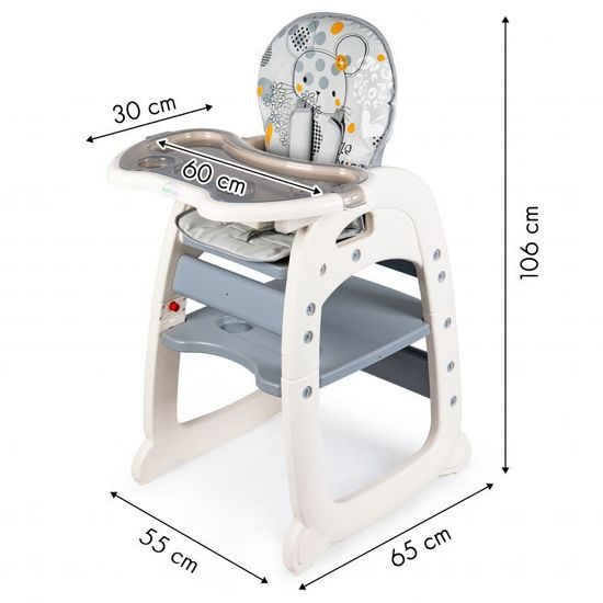 ROZBALENO Ecotoys jídelní židlička 2v1 Myška šedá