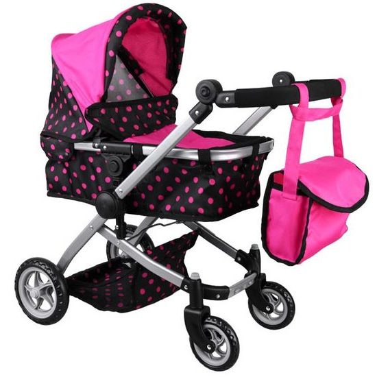 SMONTOVÁNO Kočárek pro panenky 4v1 kombinovaný Alice 4543 černo-růžový