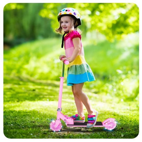 Dětská skládací koloběžka Scooter se svítícími koly - růžová