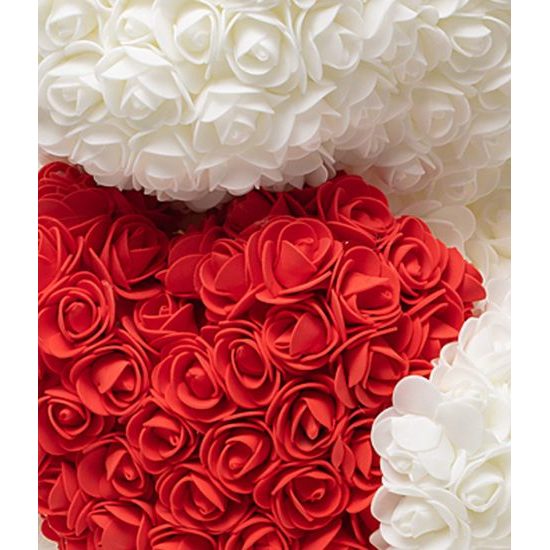 Medvídek z růží bílý s červeným srdcem Rose Bear 25 cm