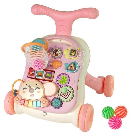 Interaktivní chodítko s hracím stolečkem Music Stroller 2v1 růžové