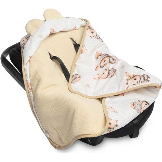 Mušelínová zavinovačka s kapucí do sedačky Králiček, meruňková