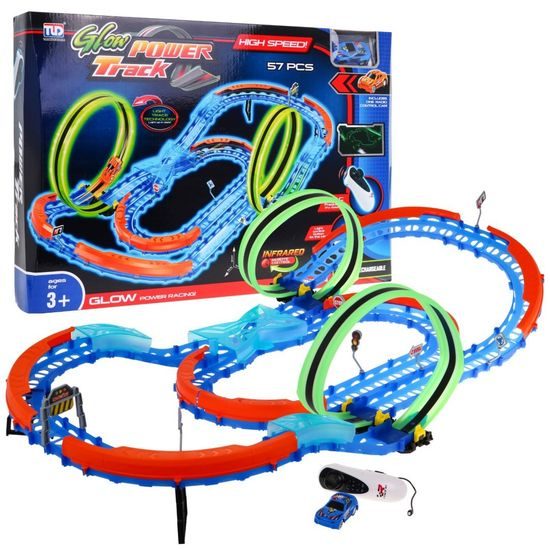 Svítící autodráha s autíčkem na baterie 57 dílků Glow Power