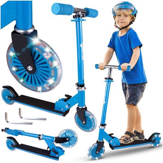 Dětská skládací koloběžka Scooter se svítícími koly - modrá