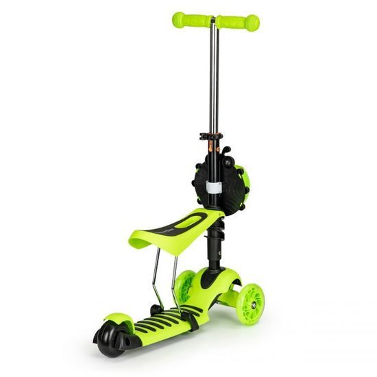 Ecotoys dětská koloběžka Bedrunka zelená se sedátkem a svítícími koly