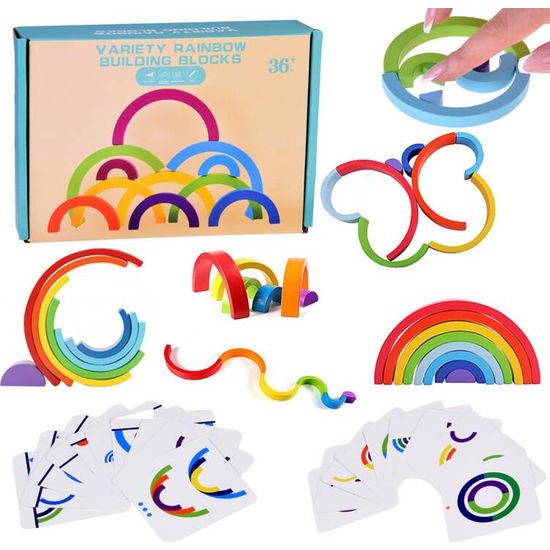 Dřevěné Montessori vzdělávací puzzle barevná duha + úkoly
