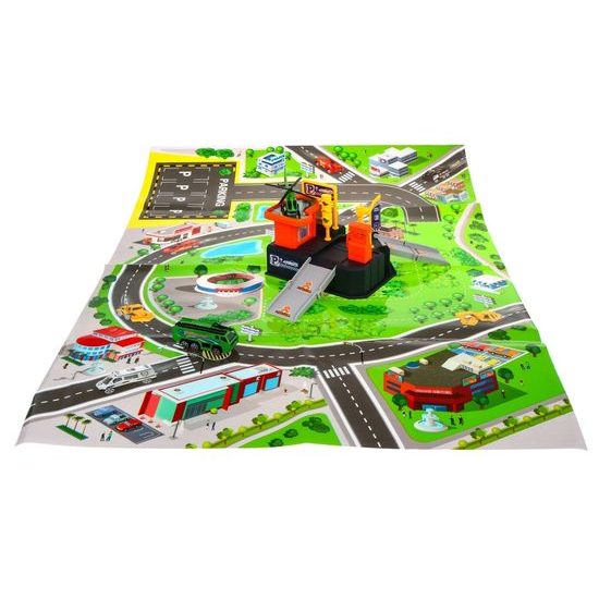 Parkovacia garáž s autíčkom, helikoptérou a hracou podložkou Racing Garage