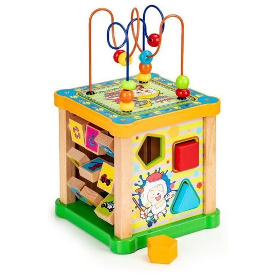 Ecotoys dřevěná edukační kostka s labyrintem Game Cube 5v1