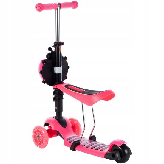 Dětská koloběžka Bedrunka růžová se sedátkem a svítícími koly