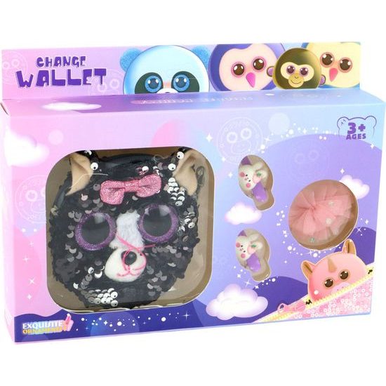 Dívčí flitrová peněženka se sponkami Kočička