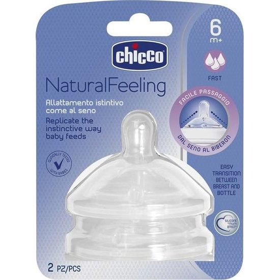 Chicco Dudlík na láhev Natural Feeling silikon, rychlý průtok 2ks, 6m+