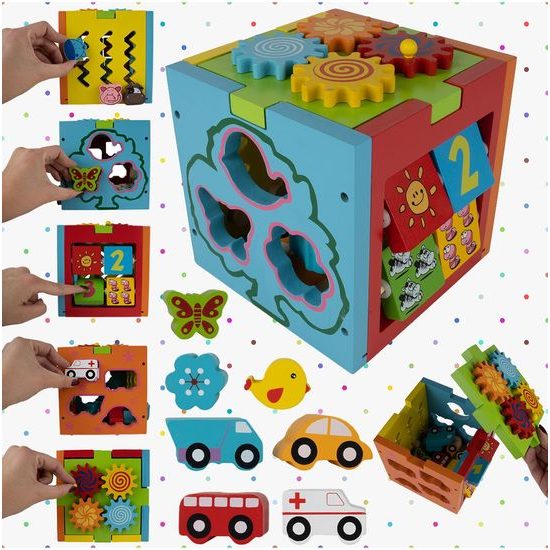 Dřevěná edukační kostka s autíčky 5v1