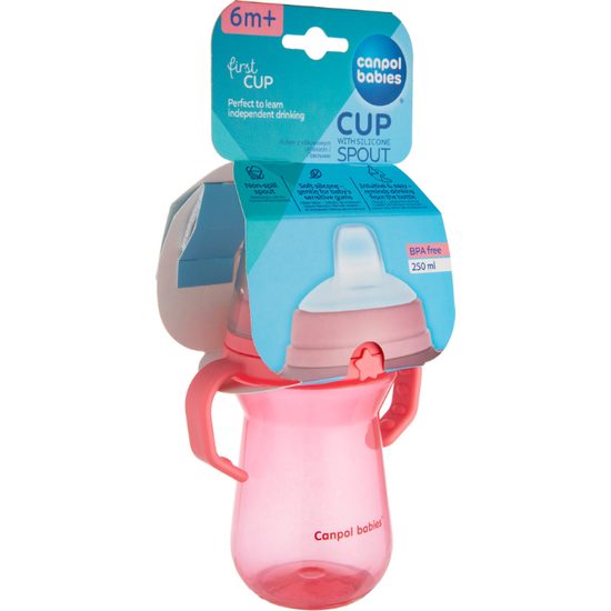CANPOL babies Hrneček se silikonovým pítkem FirstCup 250ml růžový