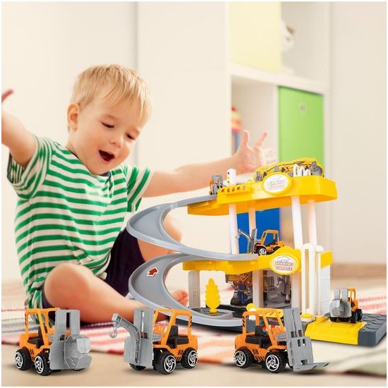 Parkovací garáž na baterie se stavebními stroji Construction Parking