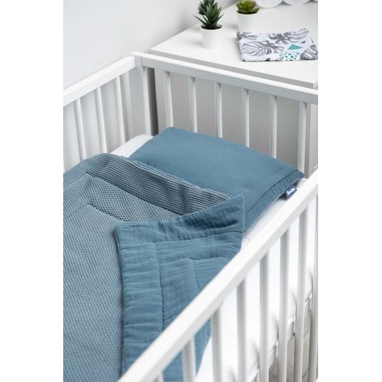 Pletená sada z mušelínu do postýlky a kočárku Sensillo modrá