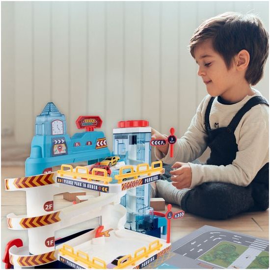 Parkovací dráha se 4 autíčky, podložkou a výtahem na baterie City Parking Lot