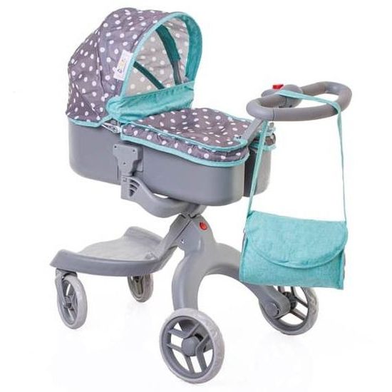 SMONTOVÁNO Doris moderní hluboký kočárek pro panenky 9631 šedo-mentolový