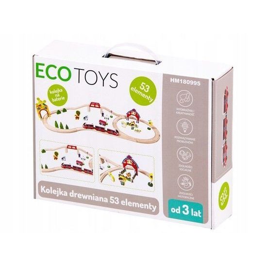 Ecotoys dřevěná vláčkodráha na baterie 53 dílků