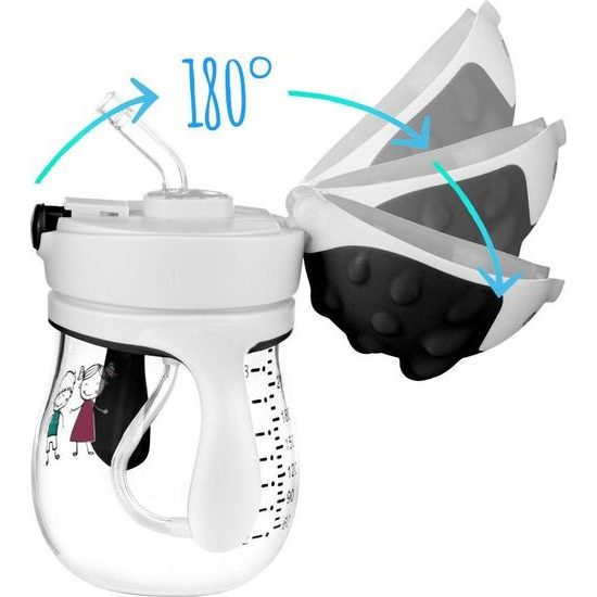Akuku Dětská kouzelná láhev s brčkem a závažím šedá, 250 ml