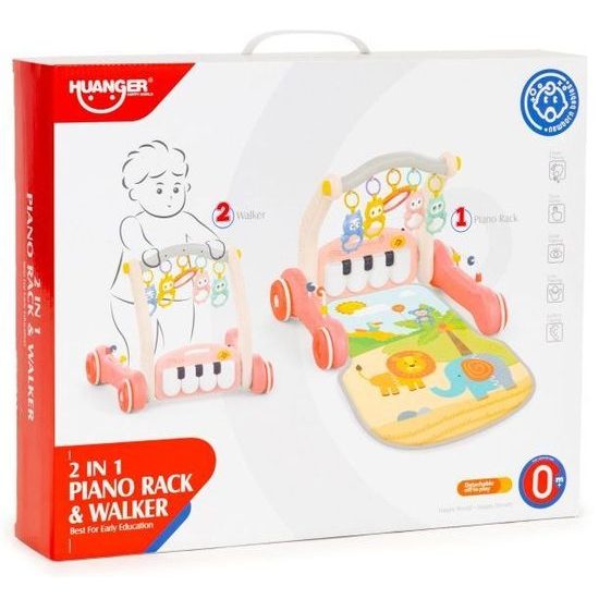 Haunger chodítko 2v1 s hrací dekou a piankem Rack Walker - oranžové