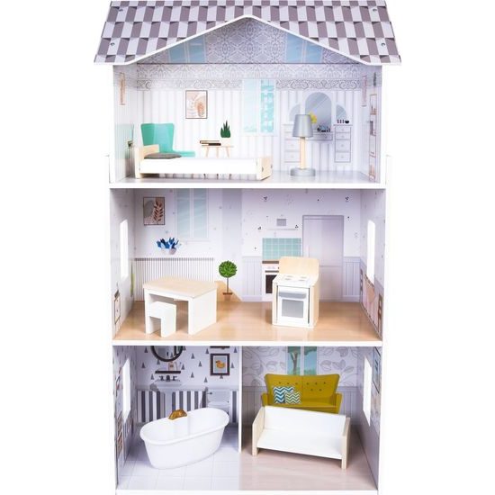 Ecotoys dřevěný třípatrový domeček pro panenky rezidence Grace