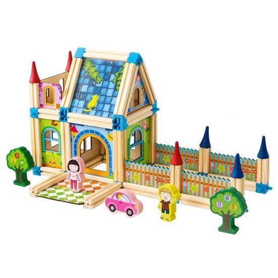 Ecotoys sada dřevěných kostek Domeček 128 ks