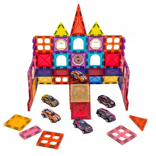 Doris magnetická stavebnice se 6 autíčky Magnetic Blocks 66 dílů