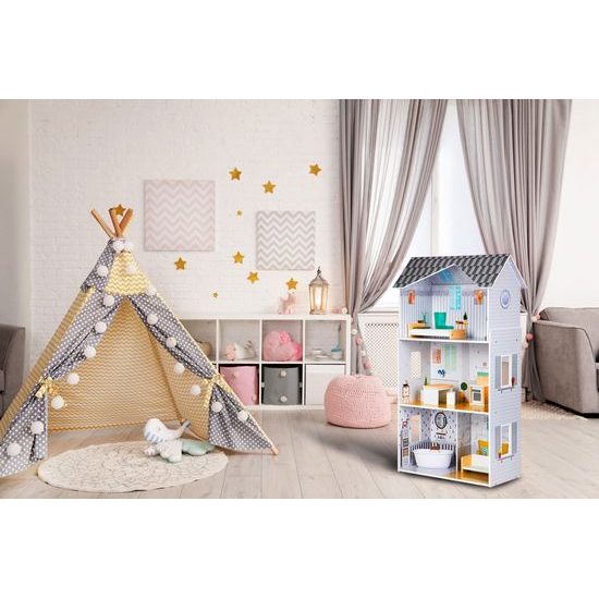 Ecotoys dřevěný třípatrový domeček pro panenky rezidence Grace