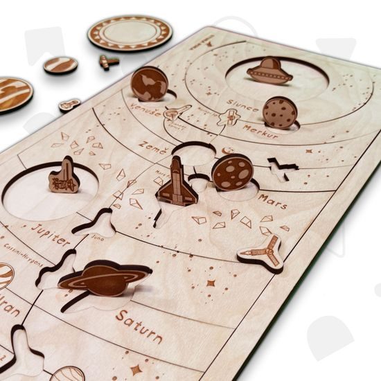 Slnečná sústava - edukatívne drevené puzzle - ČESKÁ VERZIA