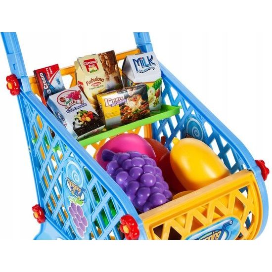 Dětský nákupní košík s příslušenstvím Funny Chart modrý