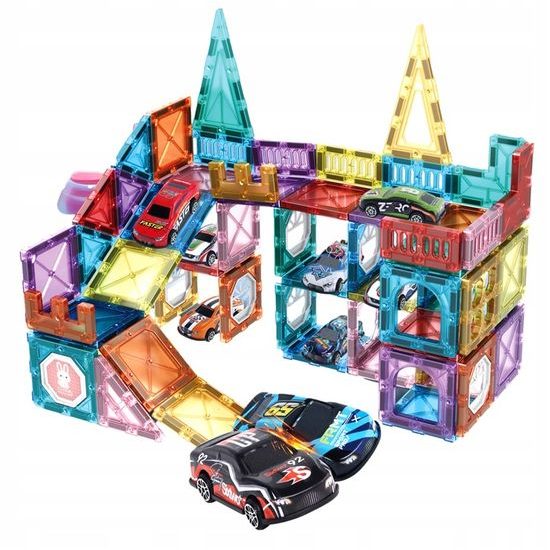 Doris magnetická stavebnice s 12 autíčky Magnetic Blocks 82 dílů