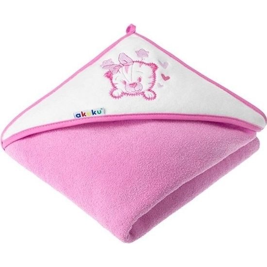 Akuku Dětská osuška s kapucí 100x100cm, froté - Kočička, růžová