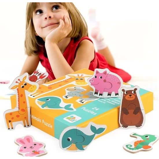 Barevné dvoudílné puzzle 24 zvířat